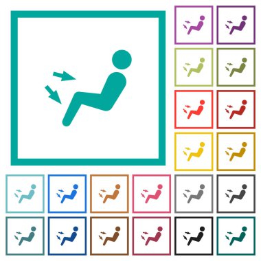 Araba hava akışı yönü göğüs ve ayak düz renk simgeleri beyaz zemin üzerinde çeyrek çerçeve