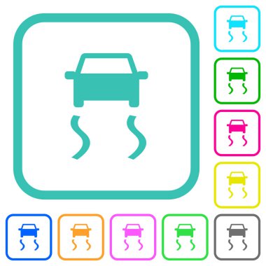 Kaygan yol göstergesi beyaz arkaplan üzerindeki eğri kenarlıklarda canlı renkli düz simgeler