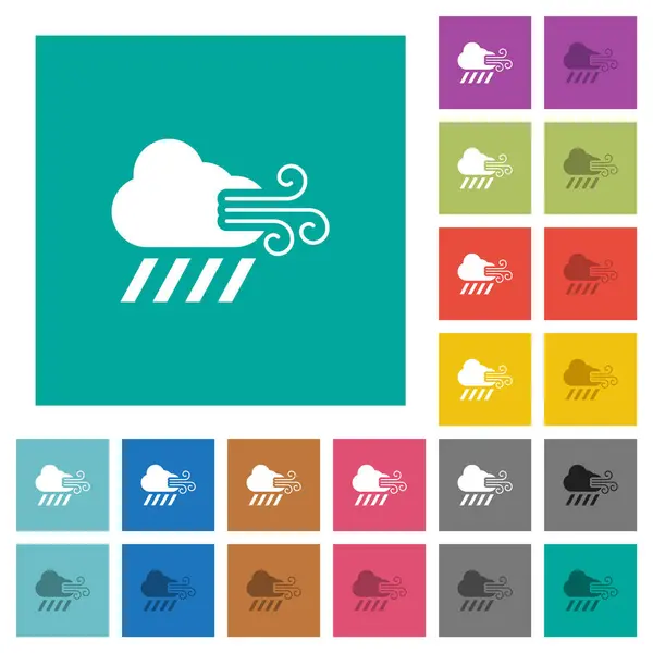 Windy Downpour Weather Multi Colored Flat Icons Plain Square Backgrounds — Stock Vector