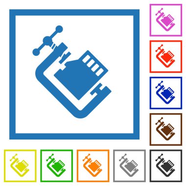 Mikro sd hafıza kartı beyaz arkaplandaki kare çerçevelerde katı düz renk simgelerini sıkıştırır
