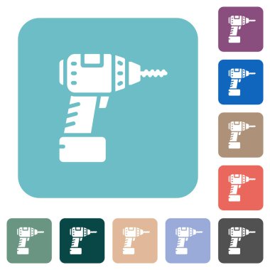 Renkli yuvarlak kare arkaplan üzerine kablosuz matkapsız düz simgeler