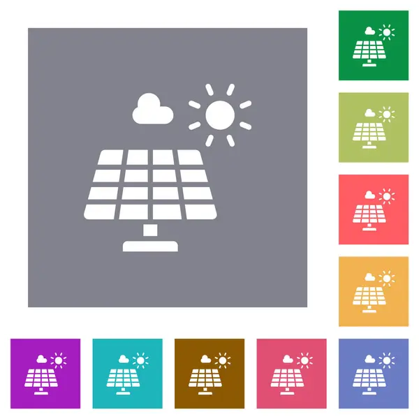Iconos Planos Energía Solar Sobre Fondos Cuadrados Color Simple — Vector de stock