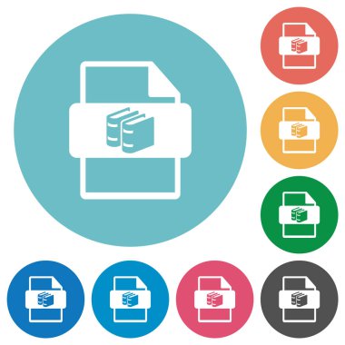 Yuvarlak renk arkaplan üzerinde düz beyaz simgeler kitap tipi