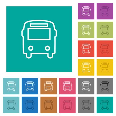 Otobüs ön görünümü düz arkaplan üzerinde çok renkli düz simgeler. Uçan veya etkin efektler için beyaz ve koyu simge varyasyonları.