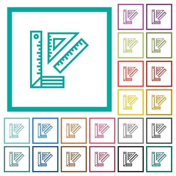 Règles Des Icônes Couleur Plates Avec Cadres Quadrants Sur Fond — Image vectorielle
