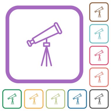 Uzay teleskobu, beyaz arkaplanda renkli yuvarlak kare çerçeveler halinde basit simgeleri çizer