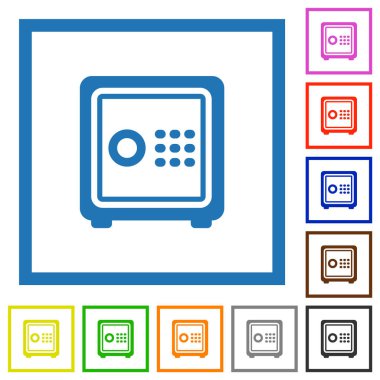 Beyaz arkaplan üzerindeki kare çerçevelerde tek güçlü kutu ana hatları düz renk simgeleri