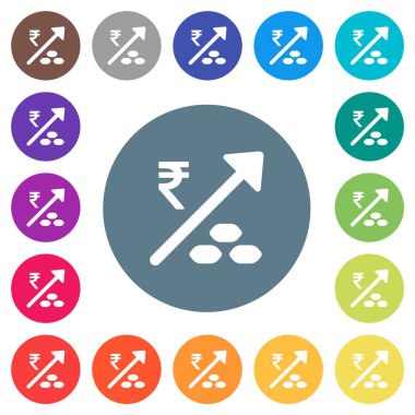 Yükselen kömür enerjisi Hint Rupisi, yuvarlak renkli arka planlarda düz beyaz simgeleri fiyatlandırır. 17 arkaplan renk varyasyonu dahil.