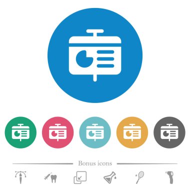 Yuvarlak renkli arka planda düz beyaz simgeler. 6 bonus simgesi dahil.