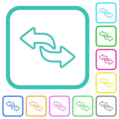 Okları beyaz arkaplan üzerindeki eğri kenarlıklardaki canlı renkli düz simgelere dönüştür