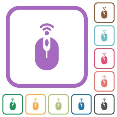 Kablosuz bilgisayar faresi basit simgeleri beyaz arkaplan üzerinde renkli yuvarlak kare çerçeveler