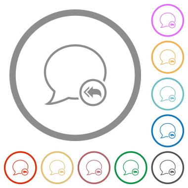 Reply to all recipients outline flat color icons in round outlines on white background