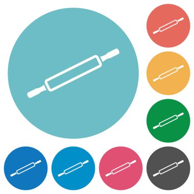 Yuvarlak renk arkaplan üzerinde yuvarlanan pin ana hatlı düz beyaz simgeler