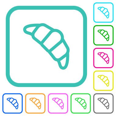 Kruvasan ana hatları beyaz arkaplan üzerinde eğimli sınırlarda canlı renkli düz simgeler