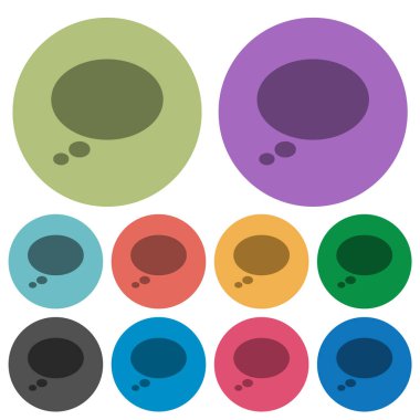 Tek oval düşünce baloncuğu. Renkli yuvarlak arkaplan üzerinde daha koyu düz simgeler.