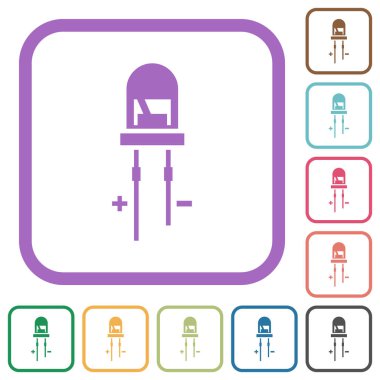 Diyot Yayımlayan Basit simgeleri beyaz arkaplanda yuvarlak kare çerçeveler halinde renklendirin