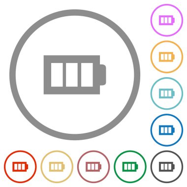 Beyaz arkaplanda yuvarlak çizgilerde üç adet düz renk simgesine sahip tam batarya