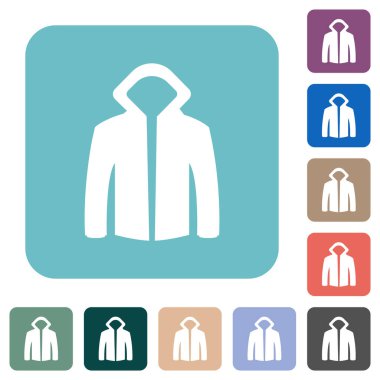 Renkli yuvarlak kare arkaplanlı kapüşonlu beyaz düz simgeler