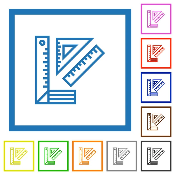 白色背景上正方形框架中的统治者扁平的彩色图标 — 图库矢量图片