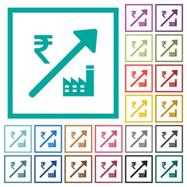 Yükselen enerji santrali Hint Rupisi beyaz arkaplanda çeyrek çerçeve içeren düz renk simgeleri fiyatlandırır