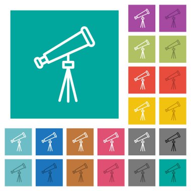 Uzay teleskobu düz arkaplan üzerinde çok renkli düz simgeler çiziyor. Uçan veya etkin efektler için beyaz ve koyu simge varyasyonları.