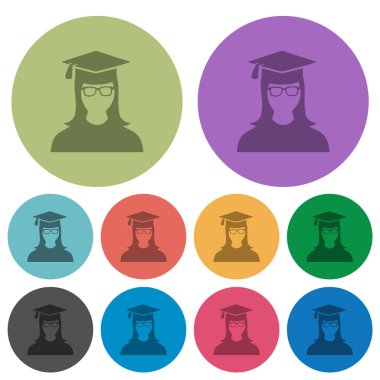 Graduate female avatar darker flat icons on color round background