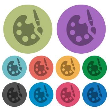 Paint kit solid darker flat icons on color round background