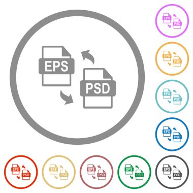 EPS PSD file conversion flat color icons in round outlines on white background