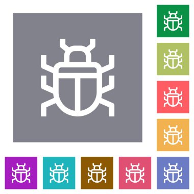 Computer bug outline flat icons on simple color square backgrounds