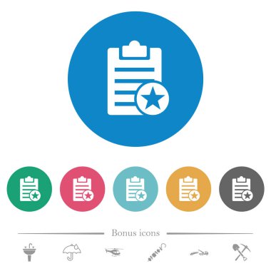 Yuvarlak renkli arka planlarda beyaz simgeler işaretlenmiş. 6 bonus simgesi dahil.