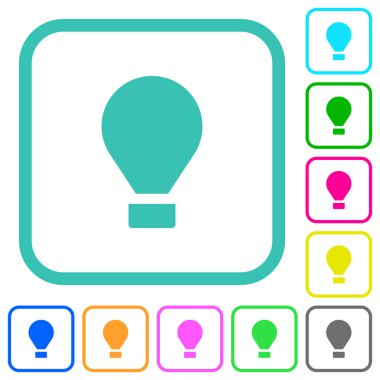 Beyaz arka plan üzerinde eğri sınırları içinde düz simgeler hava balonu canlı renkte