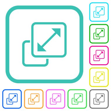 Beyaz arkaplan üzerindeki eğri kenarlıklardaki element anahatlarını canlı renkli düz simgelerle yeniden boyutlandır