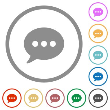 Beyaz arkaplanda yuvarlak çizgilerde bir oval aktif sohbet balonu katı düz renk simgeleri