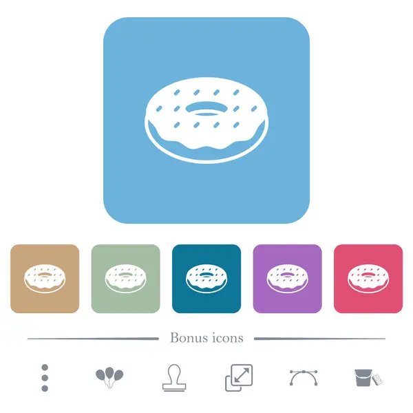 Donut Iconos Planos Blancos Sobre Fondos Cuadrados Redondeados Color Iconos — Archivo Imágenes Vectoriales