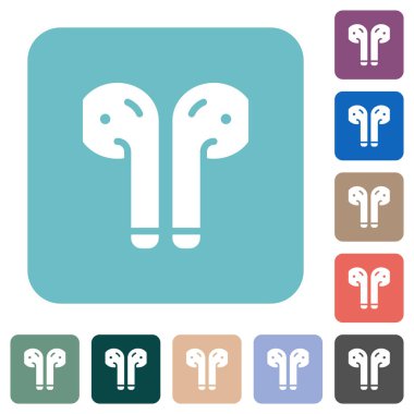 Kablosuz kulaklıklar. Renkli yuvarlak kare arkaplan üzerine düz beyaz simgeler.