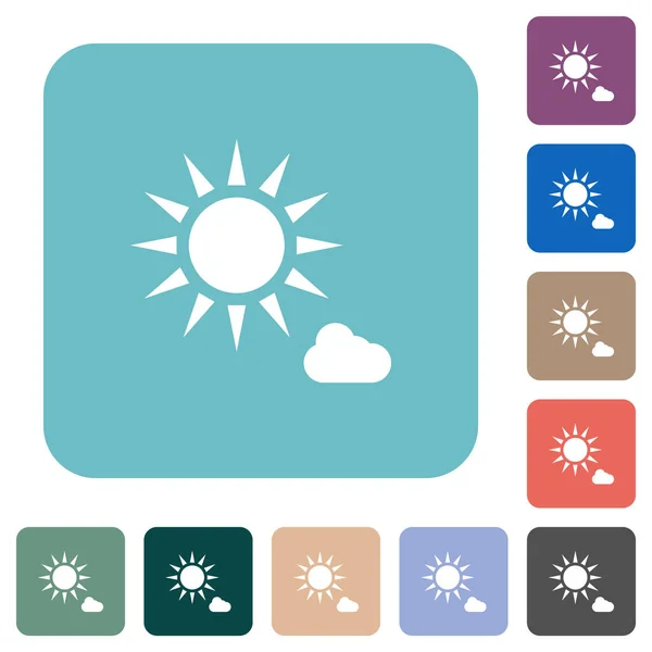 Sunny Weather White Flat Icons Color Rounded Square Backgrounds — Stock Vector