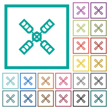 Dörtgen Bölümlü kare beyaz arka plan üzerinde ile uydu düz renk simgeleri