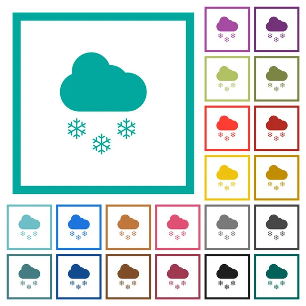 Snowy Weather Flat Color Icons Quadrant Frames White Background — Stock Vector