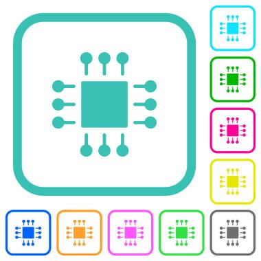 Beyaz arkaplan üzerinde eğri kenarlıklarda mikroçip katı renkli düz simgeler