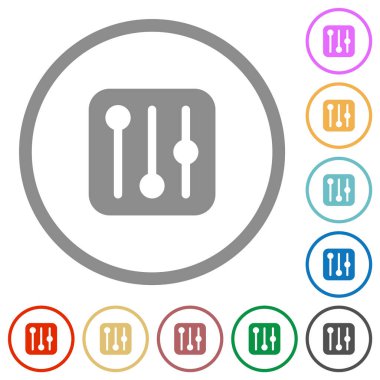 Beyaz arkaplanda yuvarlak ana hatlarda katı düz renk simgelerini eşitle