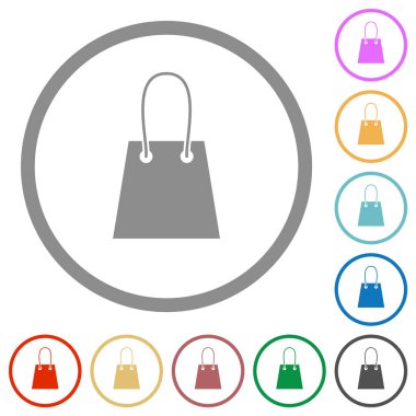 Alışveriş çantası düz renk simgeleri özetliyor beyaz arka plan üzerinde yuvarlak