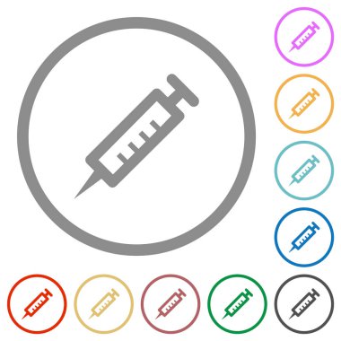 Beyaz arkaplanda yuvarlak hatlı şırınga düz renk simgeleri