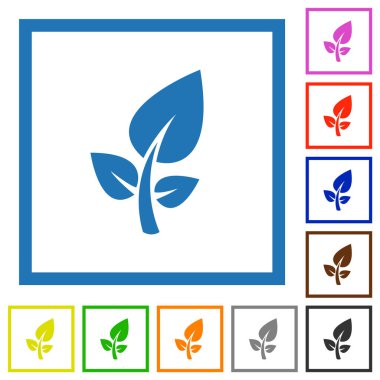 Sürdürülebilirlik beyaz arkaplanda kare çerçevelerde katı düz renk simgeleri