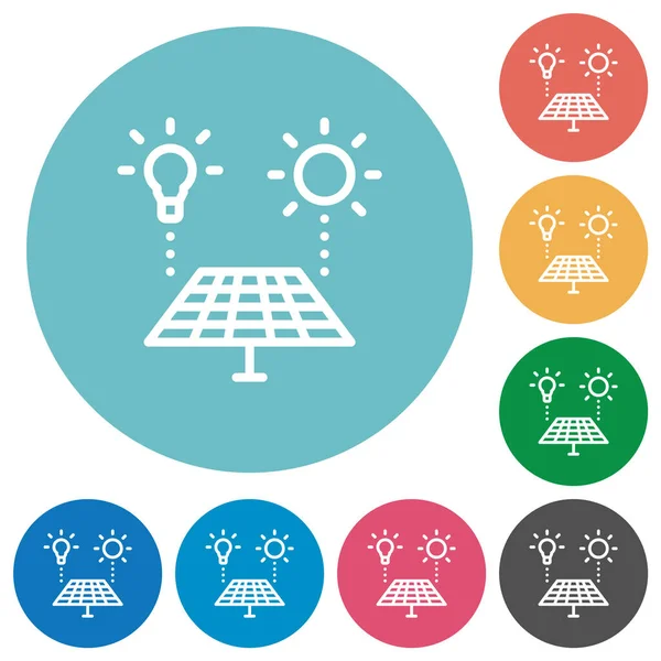 Solarenergie Recycling Flache Weiße Symbole Auf Runden Farbigen Hintergründen — Stockvektor