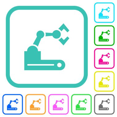 Beyaz arkaplan üzerinde eğri kenarlıklarda robotik kol canlı düz simgeler