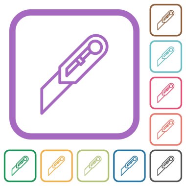 Beyaz arkaplanda renkli yuvarlak kare çerçeveler halinde basit simgeleri kes