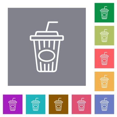 Basit renk kare arkaplan üzerinde saman ana hatlı düz simgelere sahip tek kullanımlık bardak