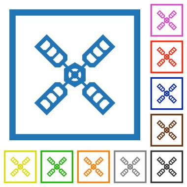 Kare kare beyaz arka plan üzerinde uydu düz renk simgeleri