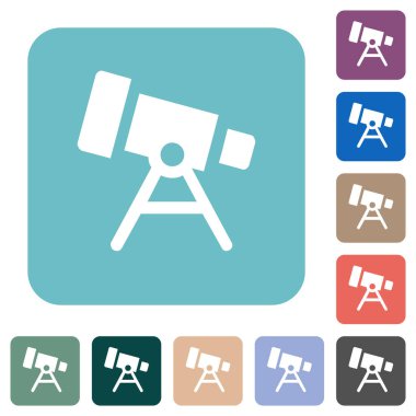 Renkli yuvarlak kare arkaplanlar üzerinde düz beyaz simgeler