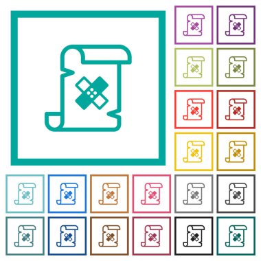 Beyaz arkaplanda çeyrek çerçeveli betik yaması düz renk simgeleri